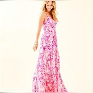 🦩 NWOT Lilly Pulitzer Melody Maxi Dress inCoral Reef Tint Flamingle